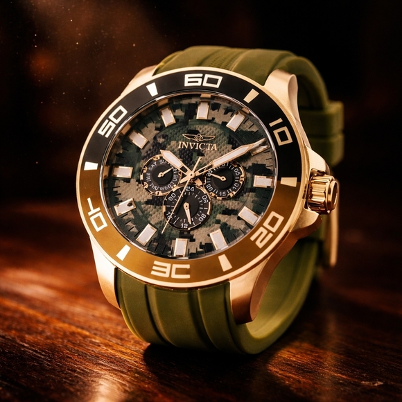 Invicta Other - NIB Invicta Pro Diver Impact Men's Watch 50mm Olive Green Camo Dial Gold Case
